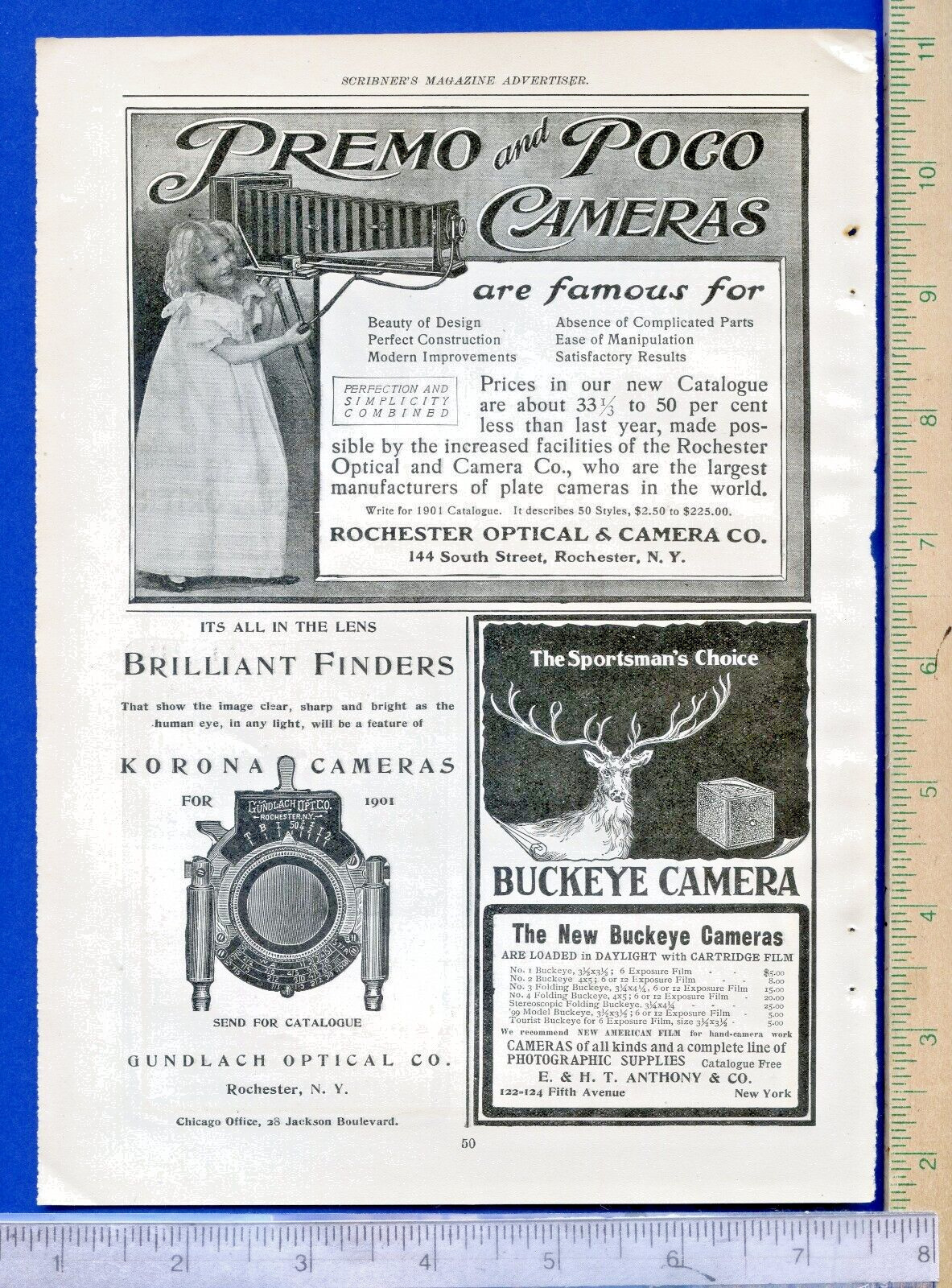 Orig. Antique 1901 PREMO & POCO, KORONA, & BUCKEYE Cameras Photography Print Ads