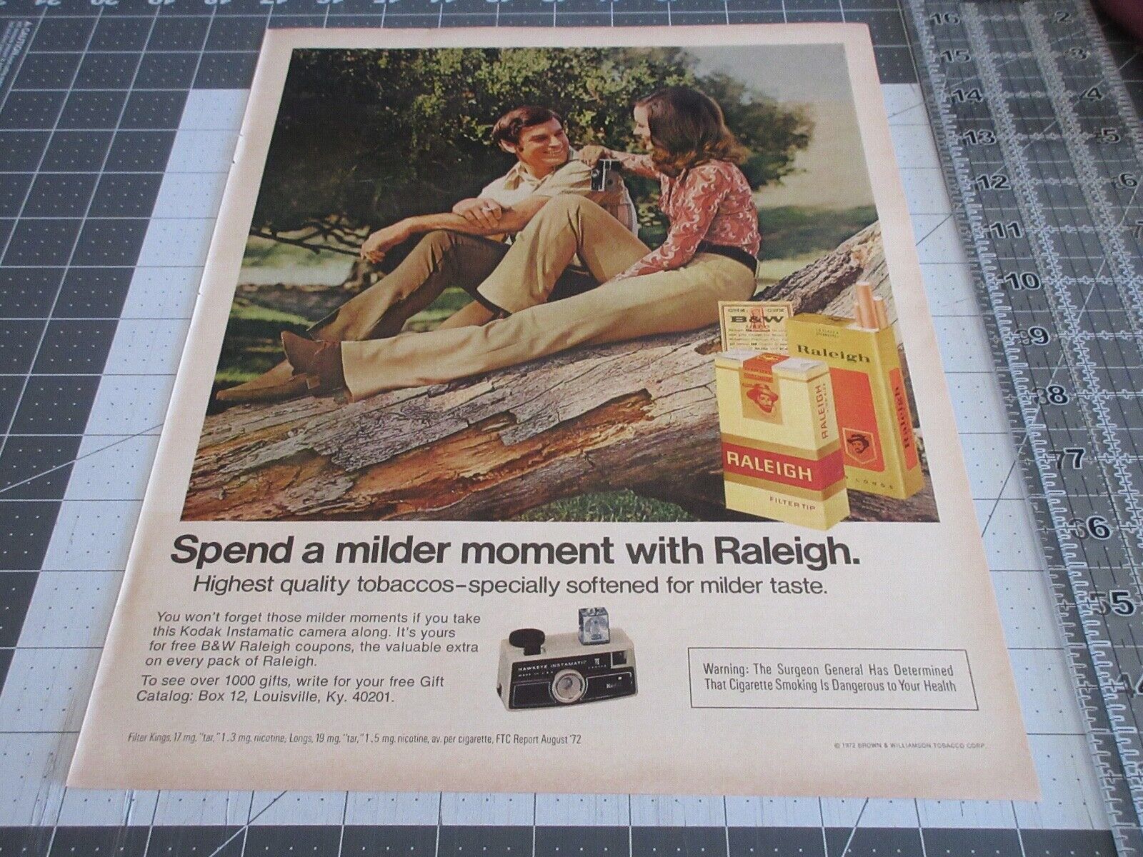 1972 Raleigh Cigarettes Print Ad Young Couple: Camera 