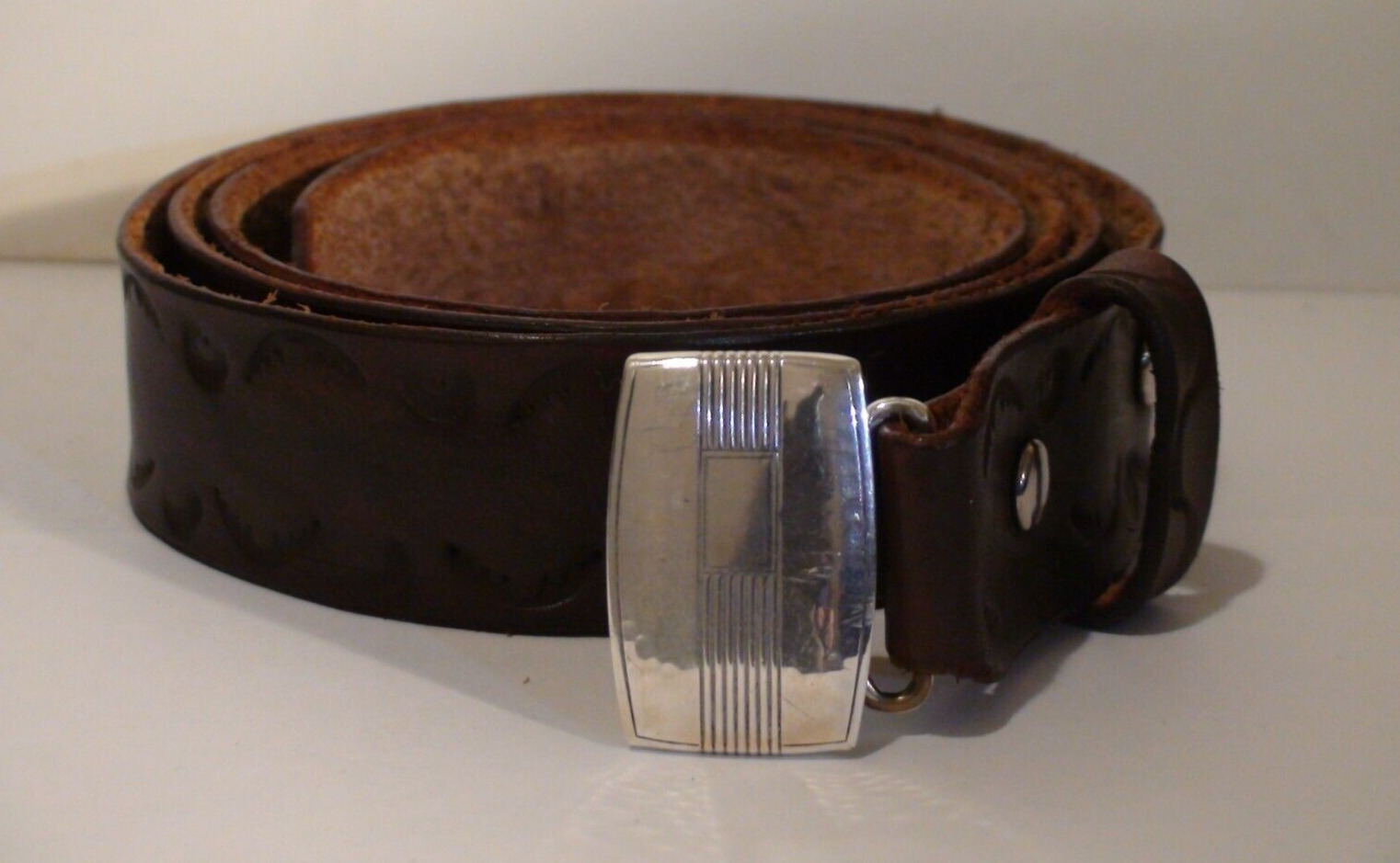 Vintage Hickok Sterling Silver \'Slide\' Belt Buckle & New size 40 Leather Belt