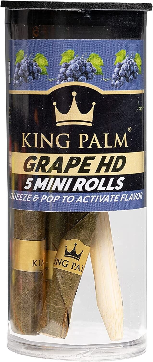 King Palm | Mini | Grape HD | Organic Prerolled Palm Leafs | 5 Rolls Tube