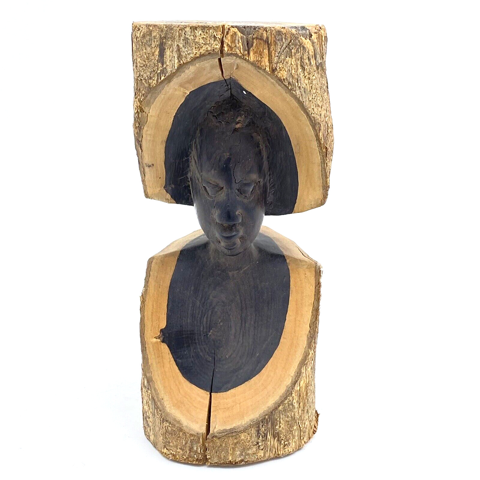 Vintage Hand Carved Wood African Women Head Ebony Statue One Piece Unique