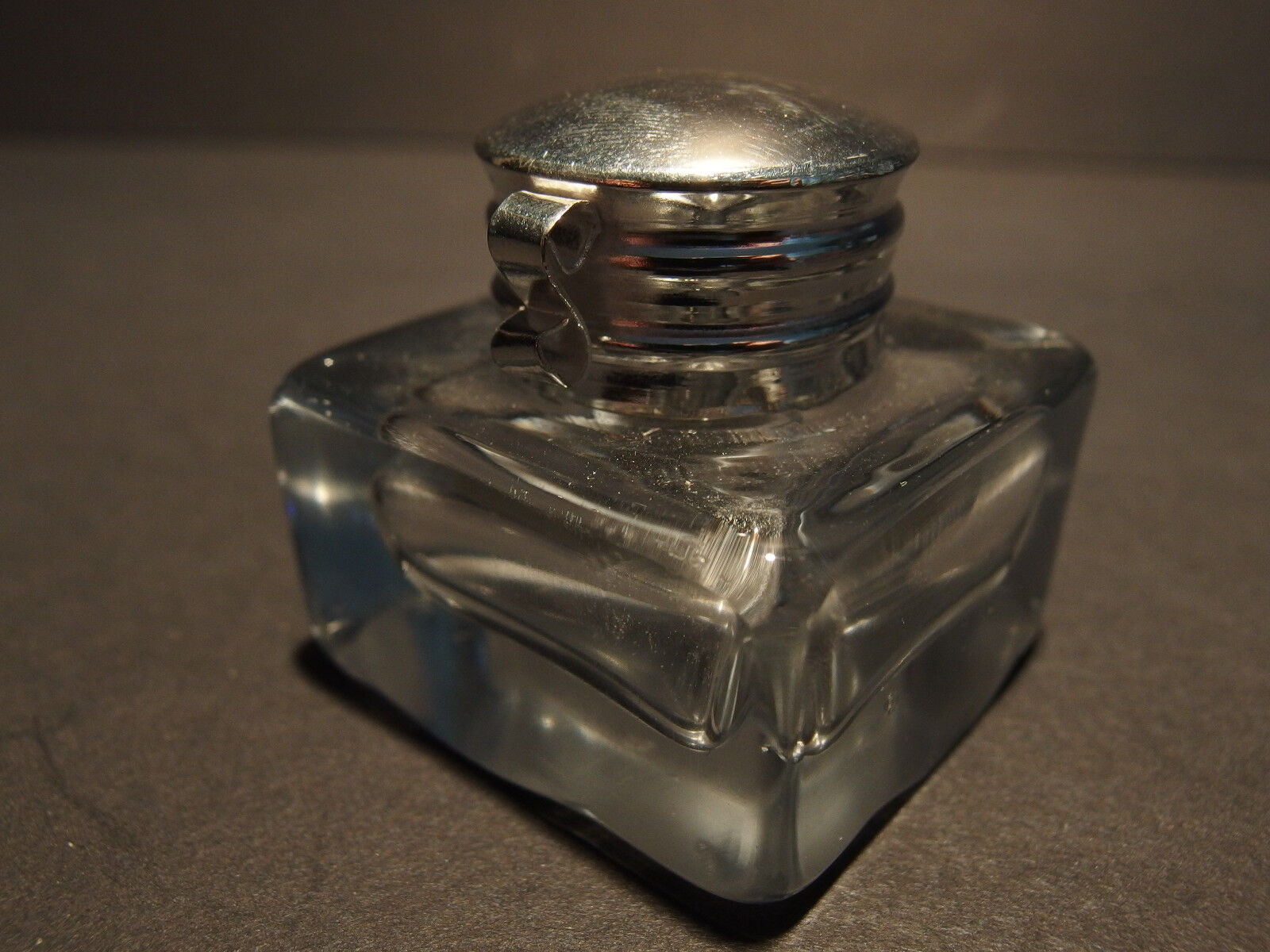 Vintage Antique Style Solid Clear Square Thick Glass Inkwell Ink pot Bottle 