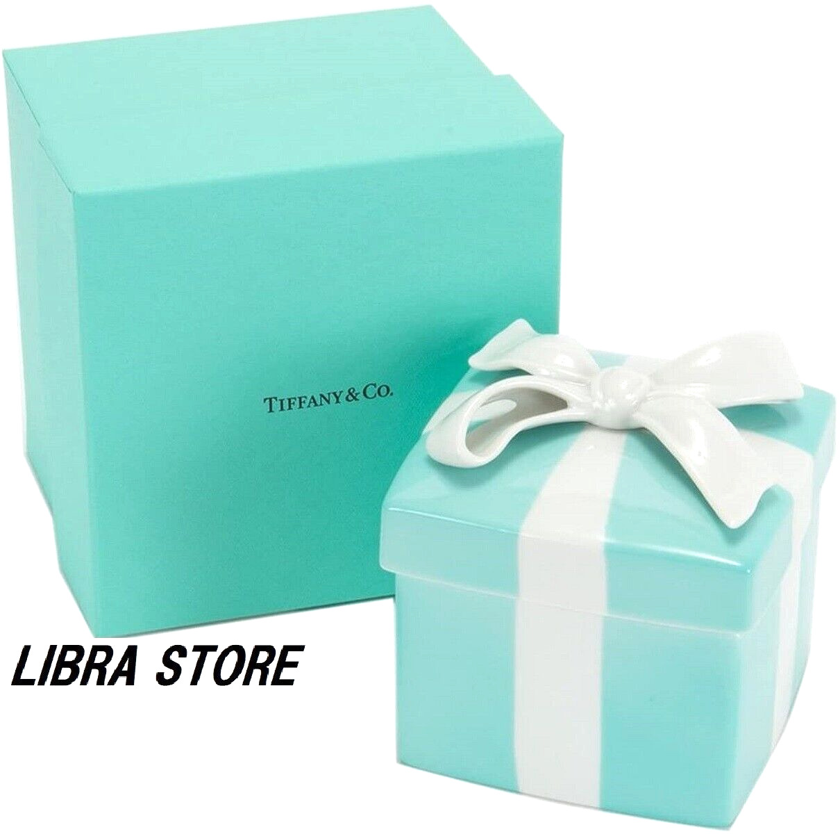 TIFFANY & CO Mini Blue Bow Trinket Gift Box Porcelain EX delivery from Japan