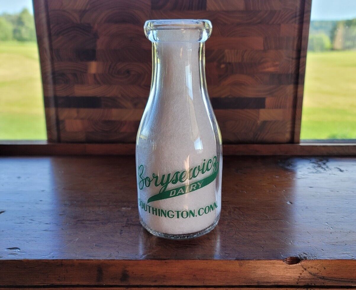 Rare ANTIQUE Glass Milk Bottle Borysewicz • Vintage SOUTHINGTON, CT ☆ 1 Pint