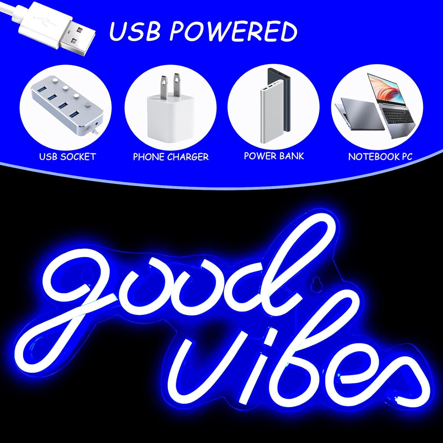 Good Vibes Neon Sign LED  Wall Decor For Bedroom & Party Art Decor USB Powered