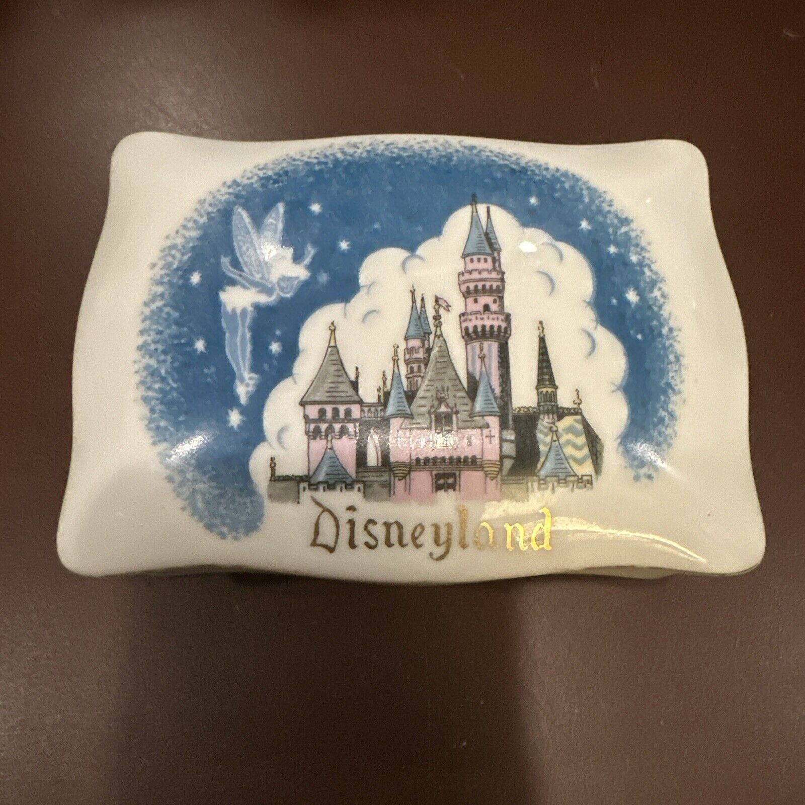 Vintage Porcelain  Disneyland Trinket Box - 4.75” x 3.5” x 2” Tinkerbell Disney