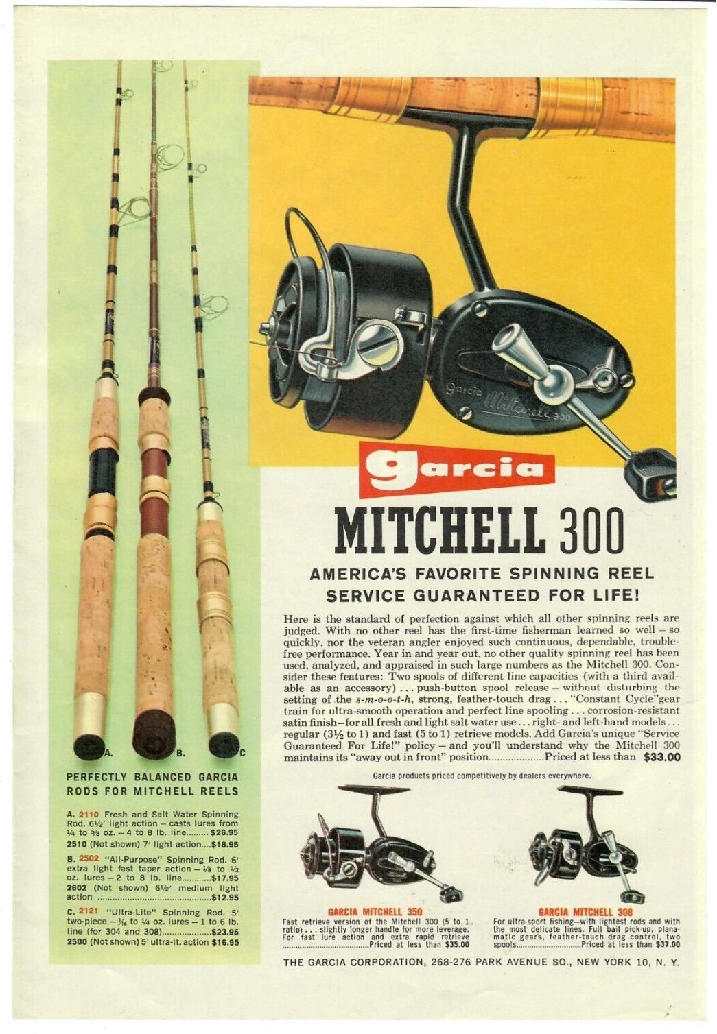 1962 Garcia Mitchell 300 Vintage Print Ad Americas Favorite Spinning Reel