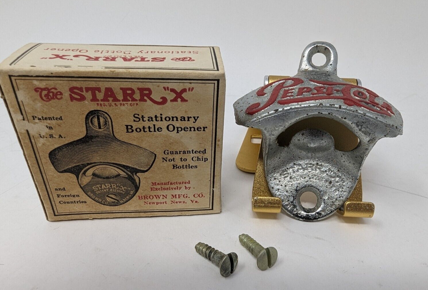 Vtg Early Pepsi Starr X Bottle Opener w/Box NOS Wall Mount Stationary Unused