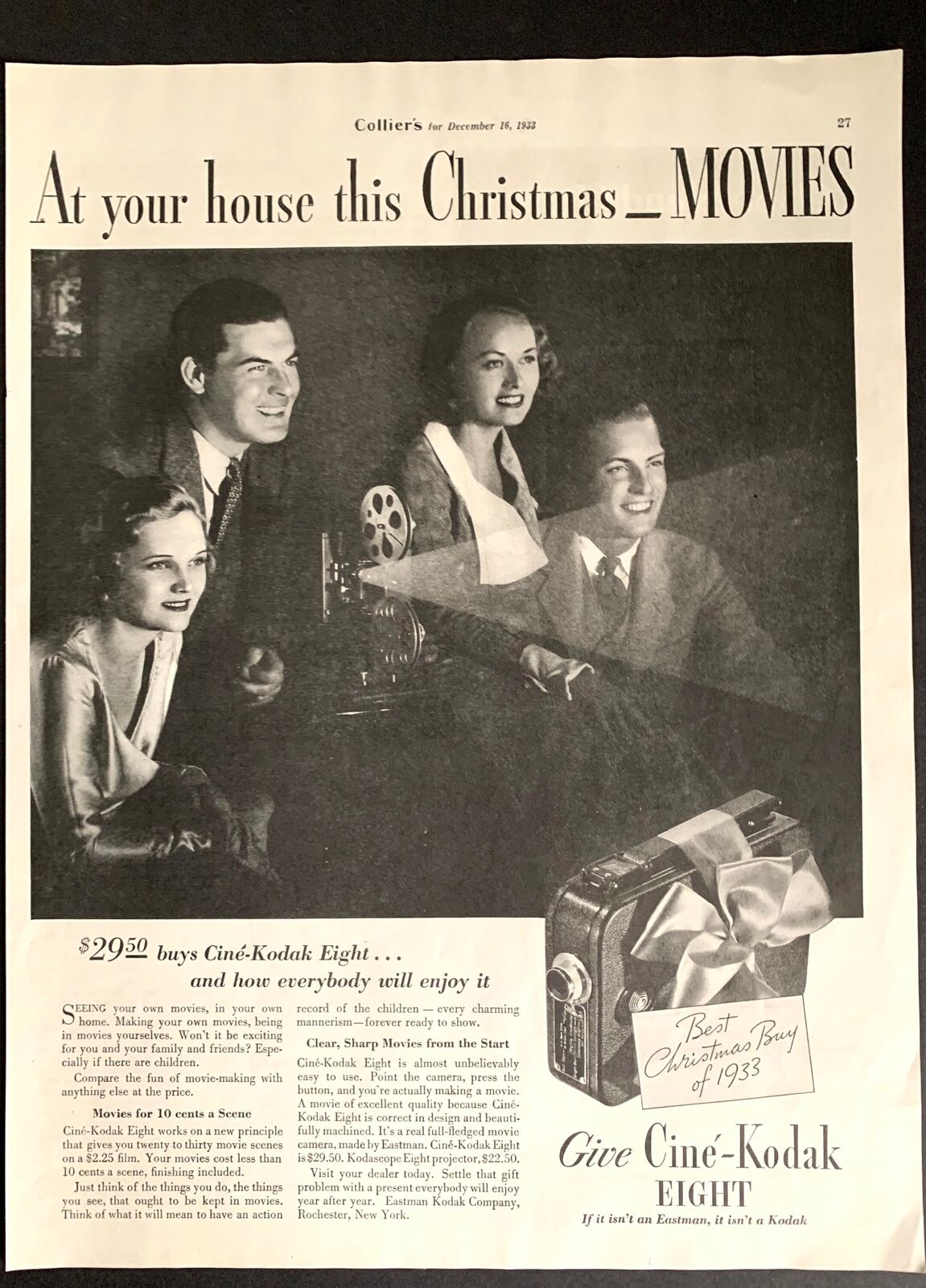 Vintage 1933 Ciné-Kodak Movies Christmas Ad