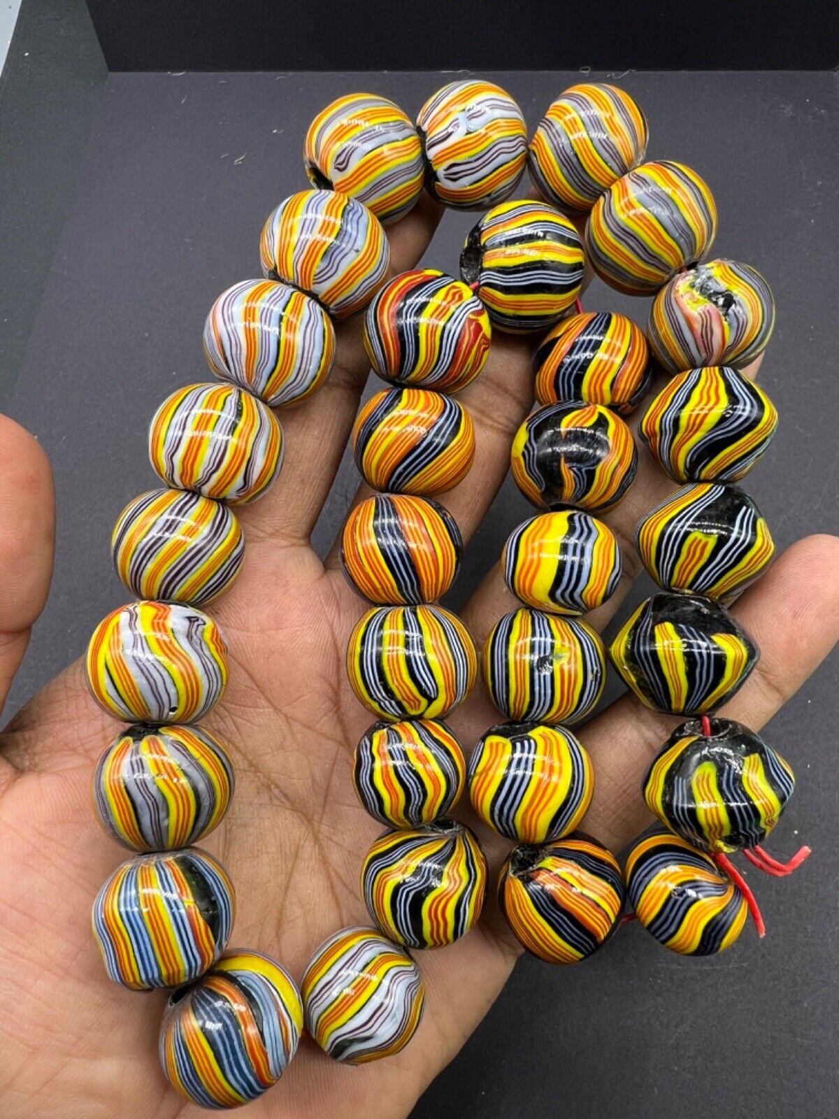 Stunning Old Ancient Famous Candies Styled Antique Color-full Glass Bead Strand