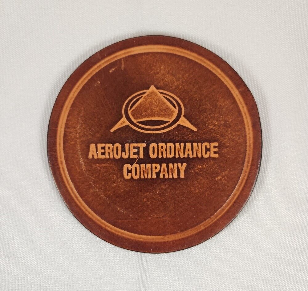Aerojet Ordnance Company Vintage Brown Leather Coaster Aviation 