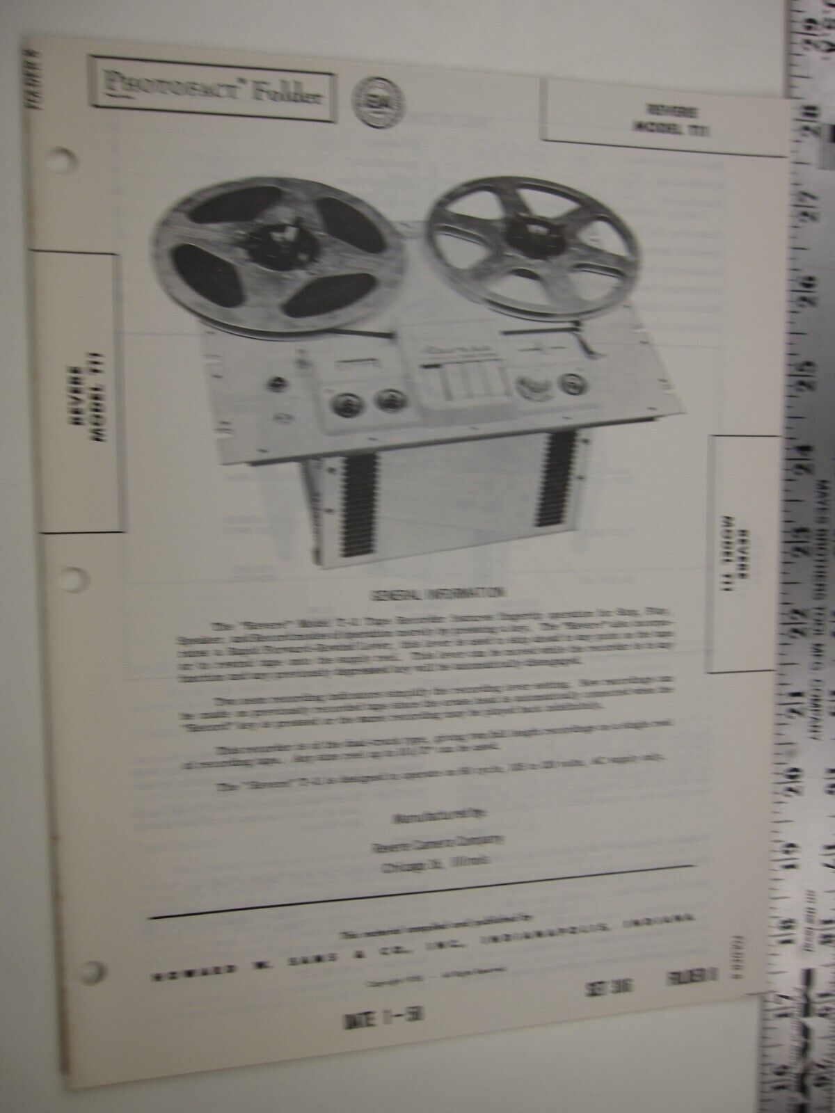 SF 1950\'s Sams Photofact  REVERE Model  T11  BIS