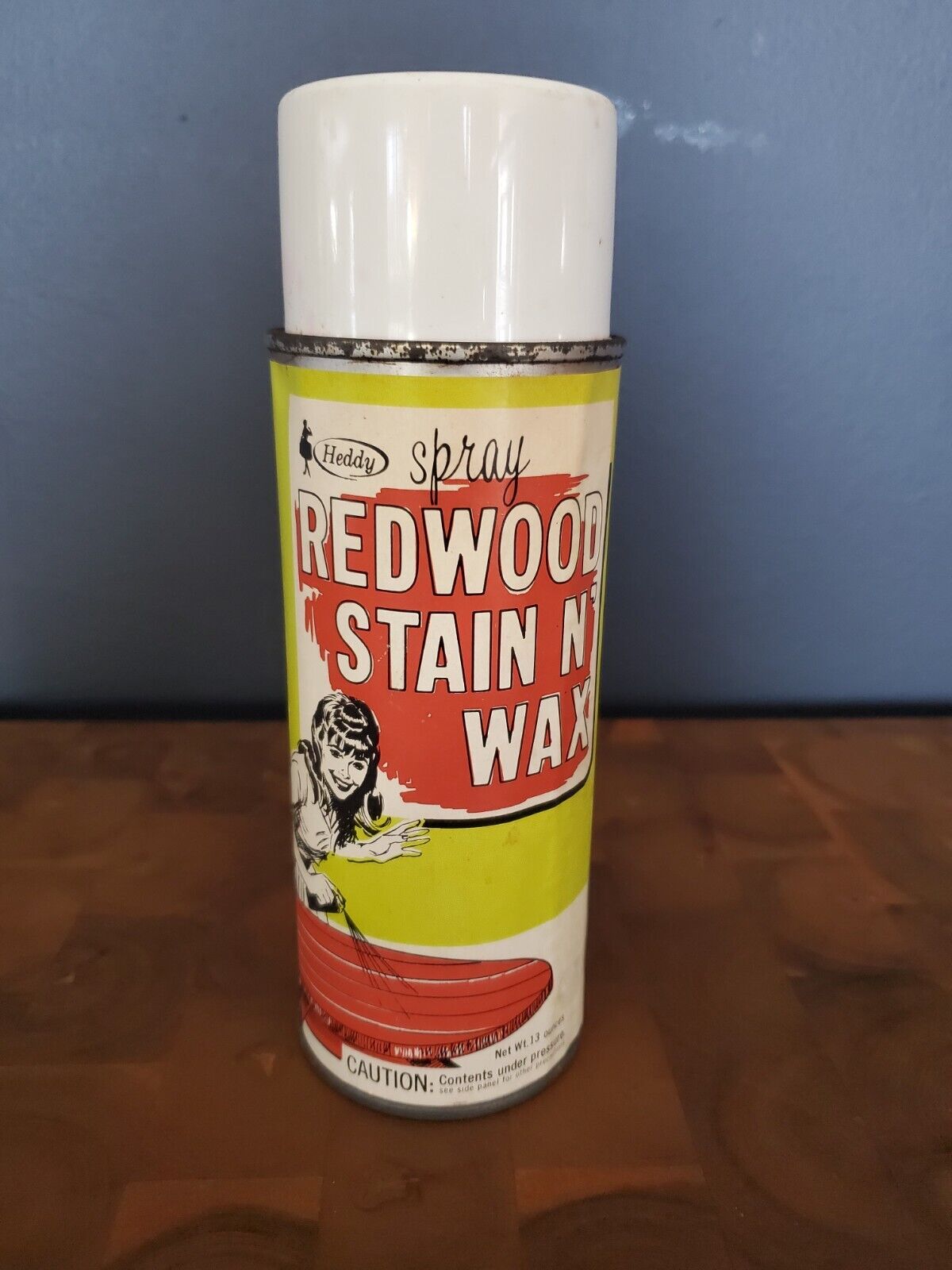 RARE Vintage Heddy Redwood Stain & Wax Spray Near Full Advertising Paper Label 