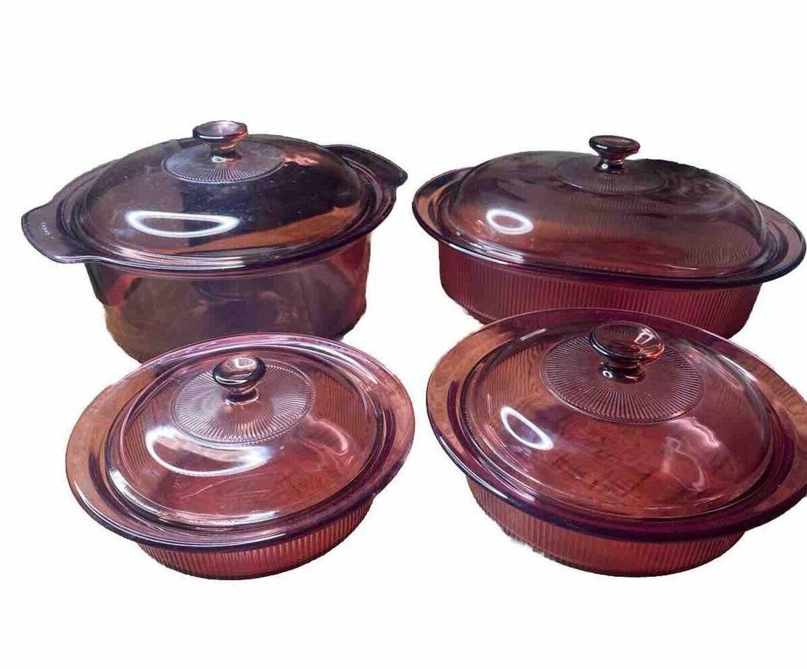 8-Piece set 1990’s Corning Vision Cookware Cranberry Vintage Rare Find Ribbed
