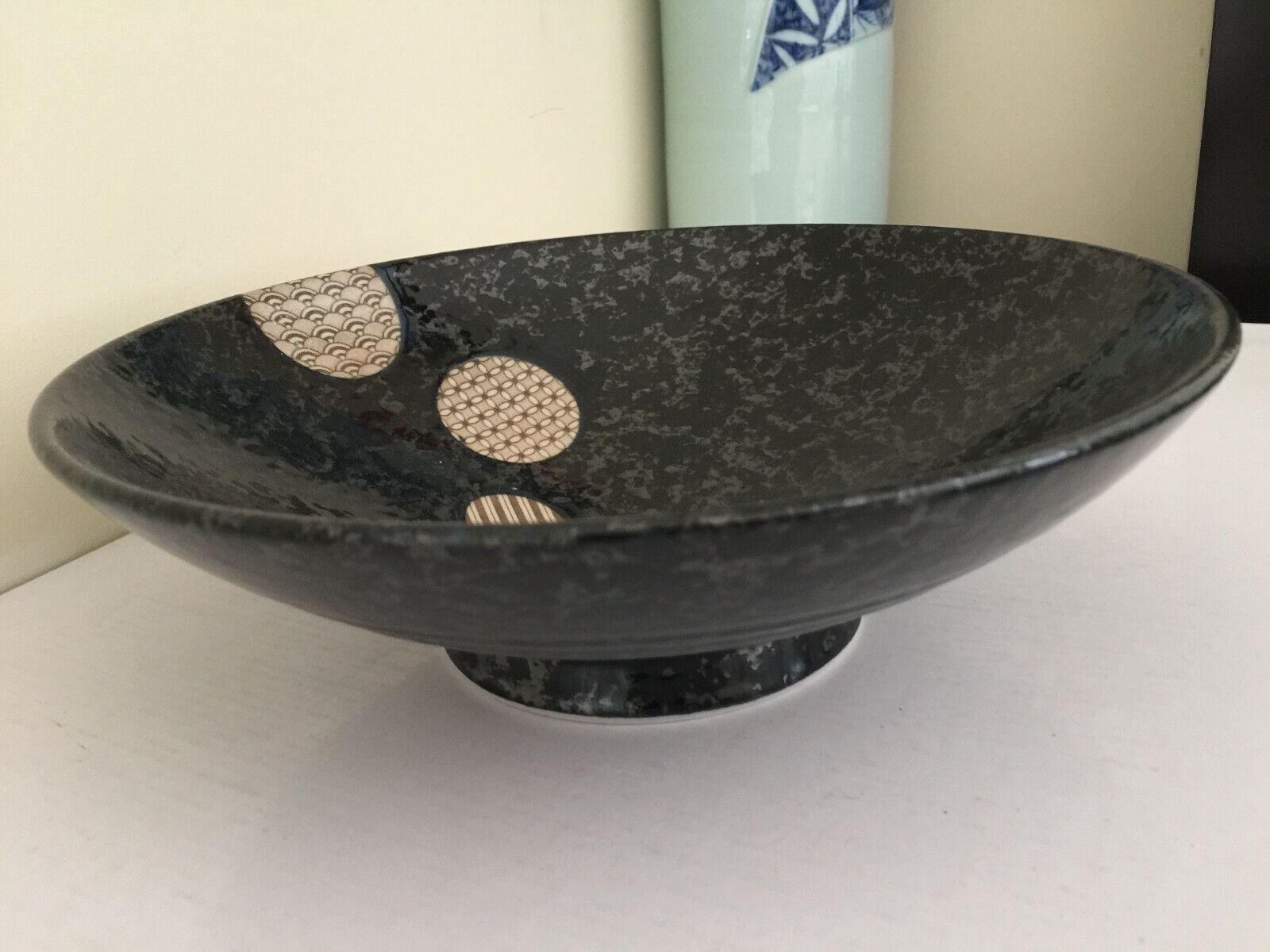 Vintage / Antique Large black Bamboo hat Style Japanese Porcelain bowl 9.5\