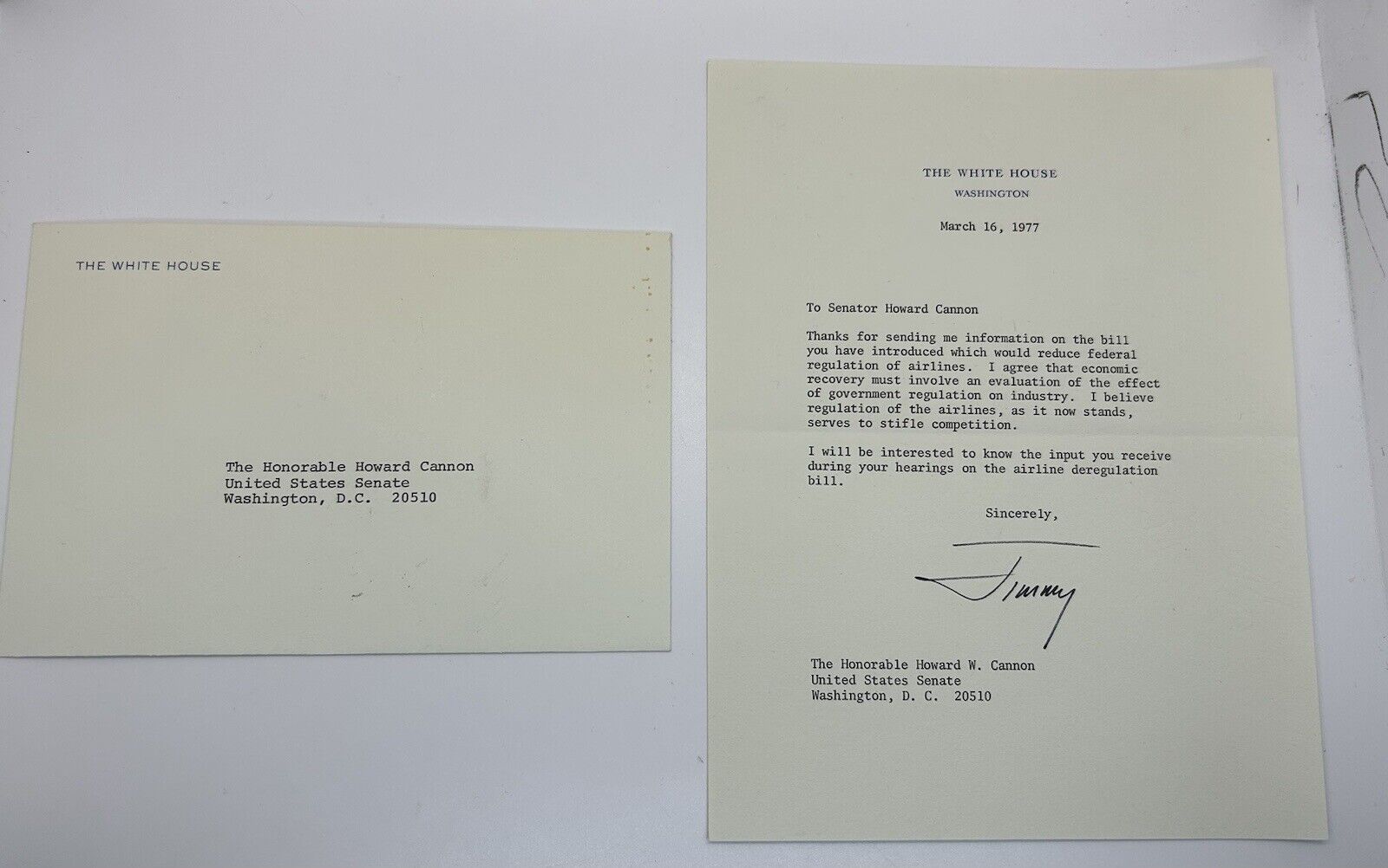 Jimmy Carter Signed White House Letter To Howard Cannon RARE AUTO