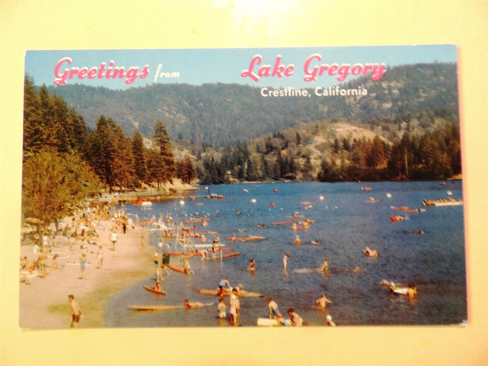 Crestline California vintage postcard Aerial view of Lake Gregory
