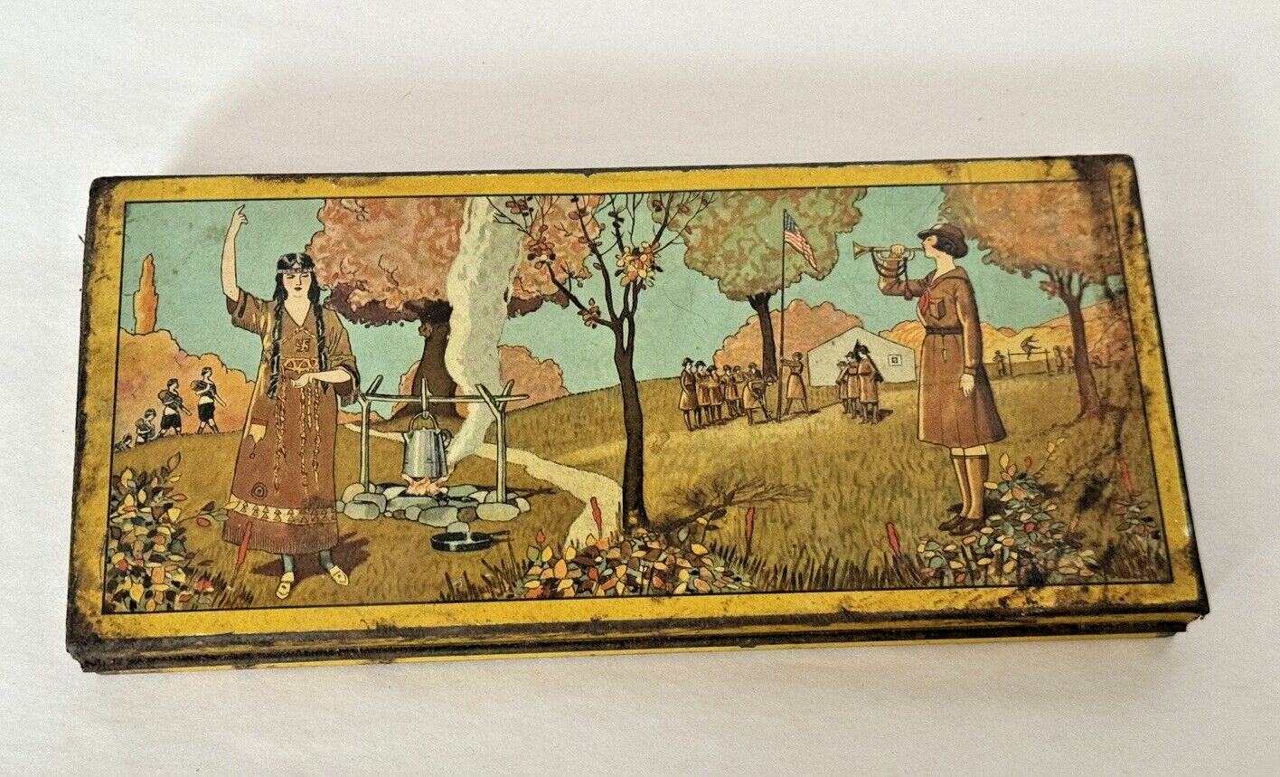 Antique 1920/30s Wallace Pencil Co. Tin Lithographed Girl Scout Pencil Box
