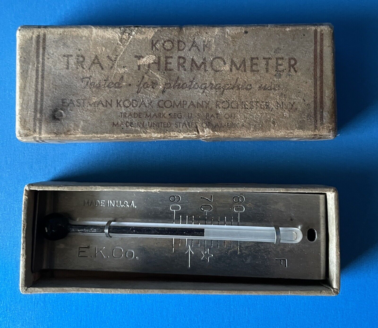 Vintage Kodak Tray Thermometer With Original Box