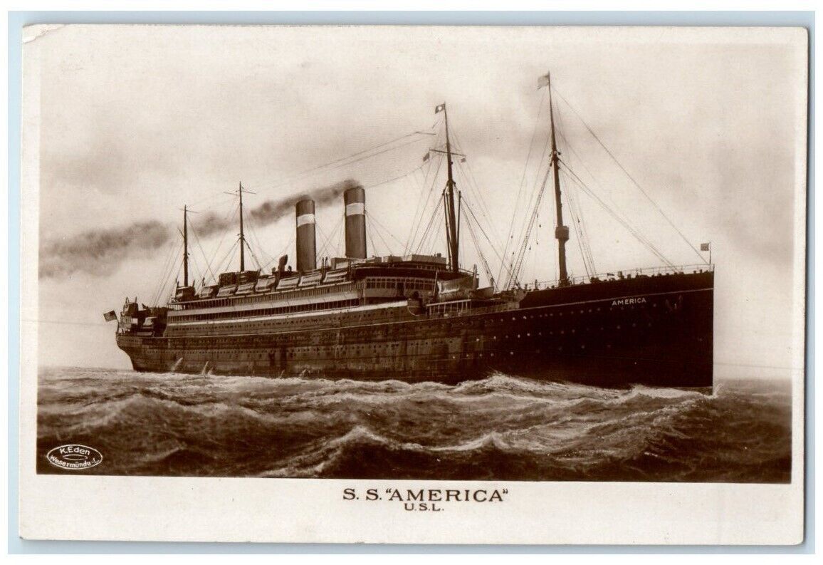 c1920's SS America USL Steamer Ship K. Eden Germany RPPC Photo Postcard