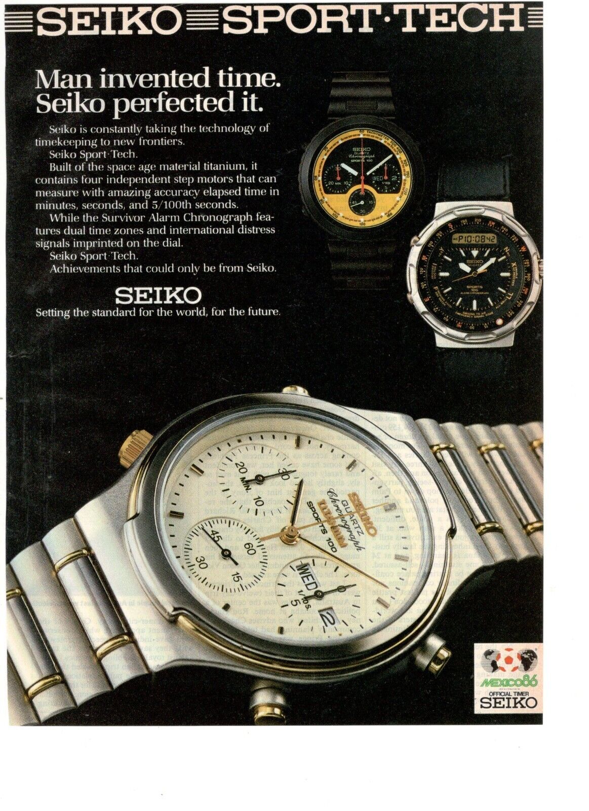 Watch Seiko SPORTS 100 Titanium Quartz 1985 Advertising Original 1 Page