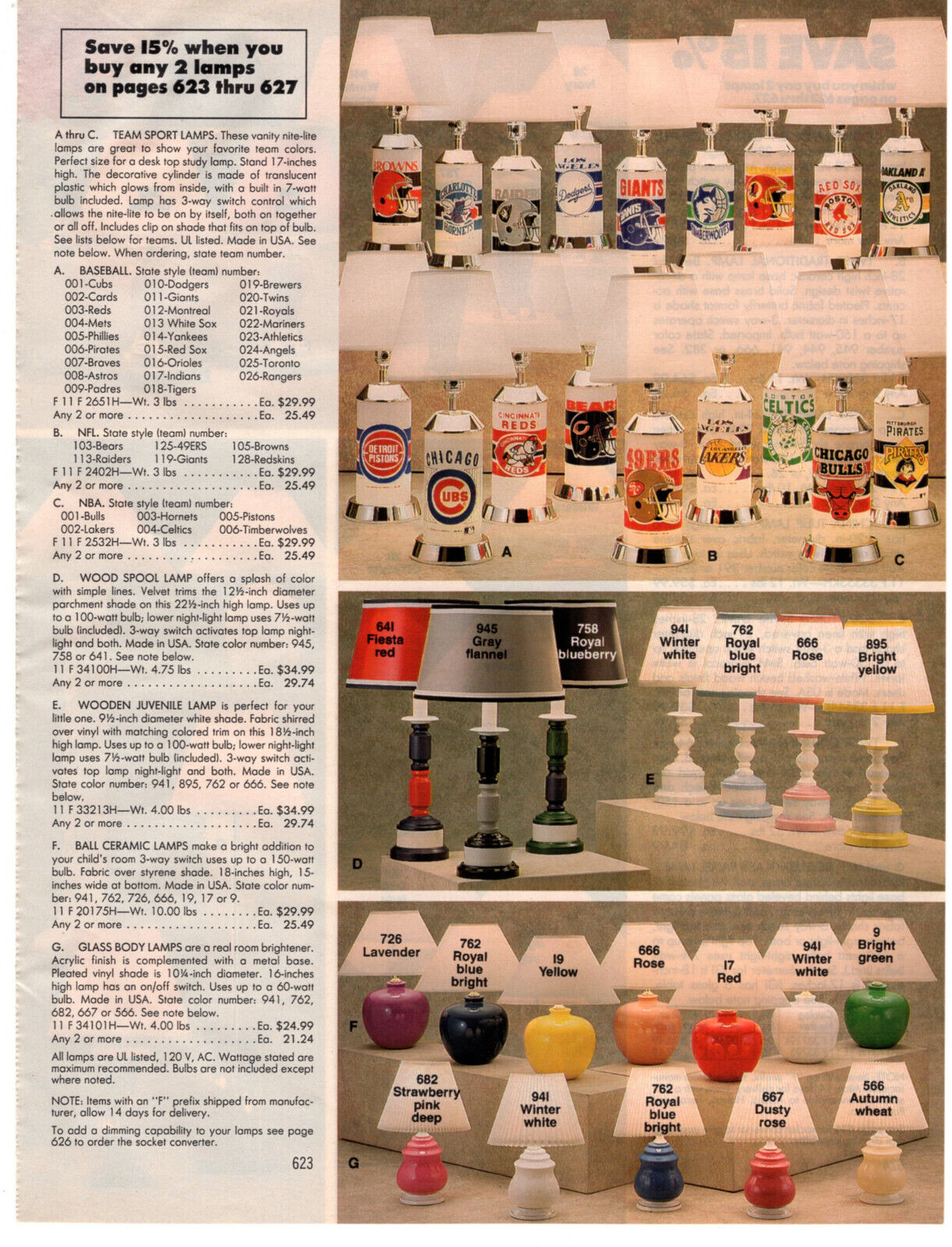 Sears Team Sports Lamps NFL Football Baseball 1991 Vintage Print Ad Original