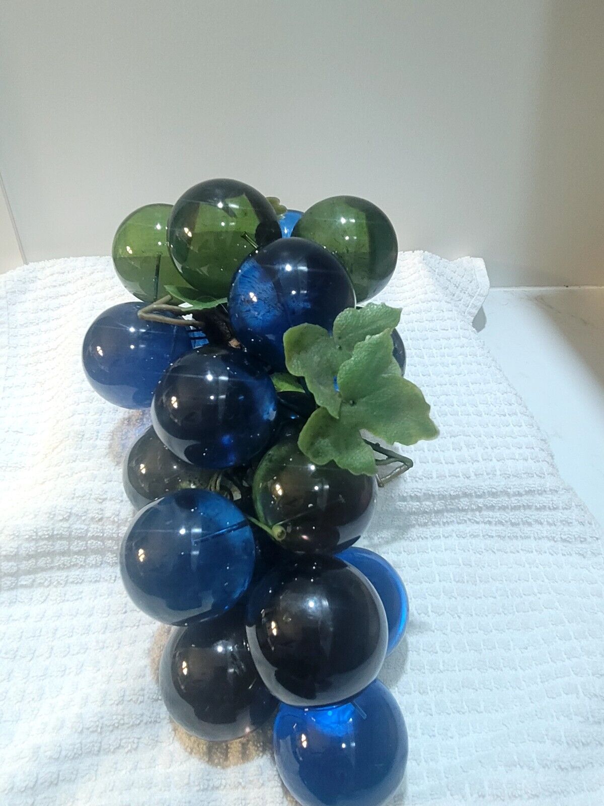 Vintage Acrylic Lucite Grape Cluster Green &  Colbalt Blue Grapes Retro MCM Read