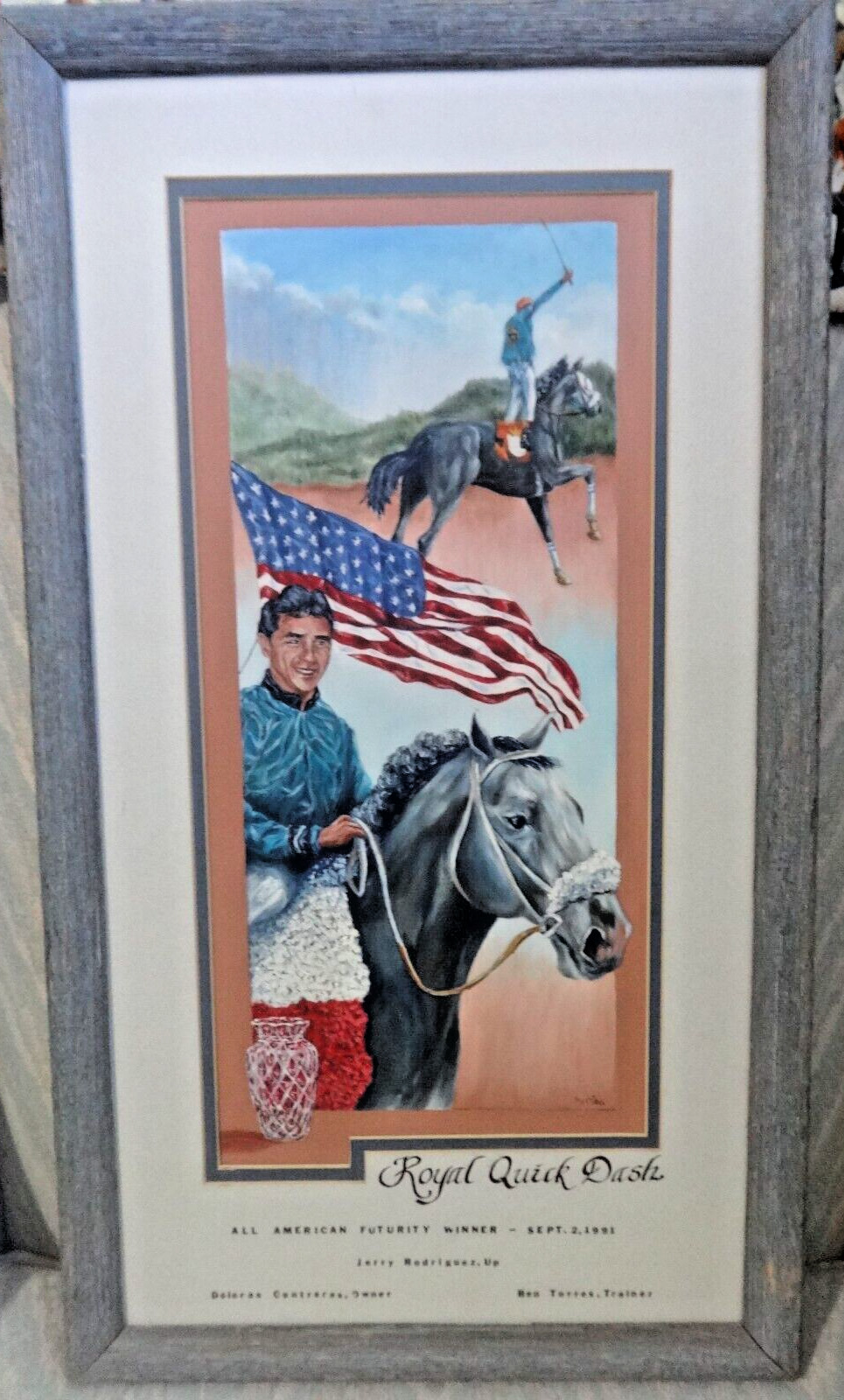 1991 All American Futurity QH Race Sport Royal Quick Dash Horse Art Oil Painting