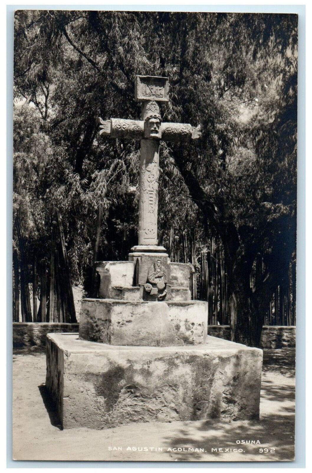 c1940\'s Osuna Cross Monument View San Agustin Acolman Mexico RPPC Photo Postcard