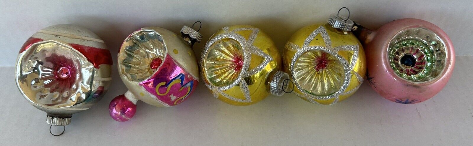 Vintage Christmas Ornaments Indent Mercury Glass Balls Lot of 5