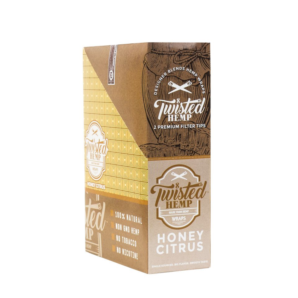 Twisted Wraps 2 Leaf per Pack 15 Count Box 30 Rolling Papers (Honey Citrus)