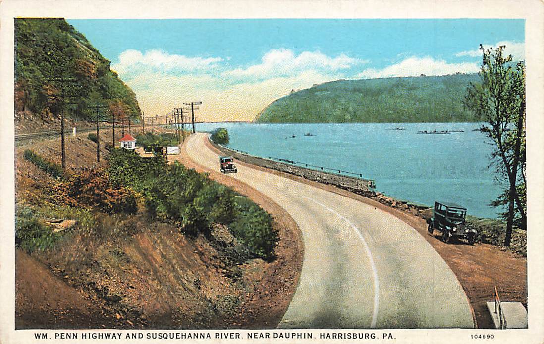 c1920 Wm Penn Highway Susquehanna River Old Car Harrisburg Pennsylvania PA P531