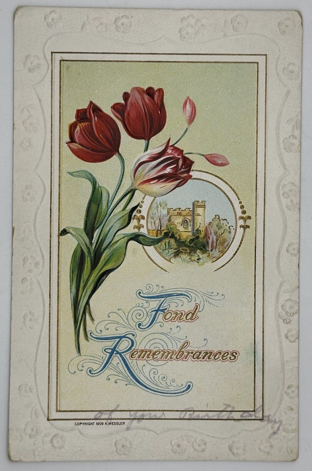 Antique 1910 Fond Remembrances Postcard Castle 