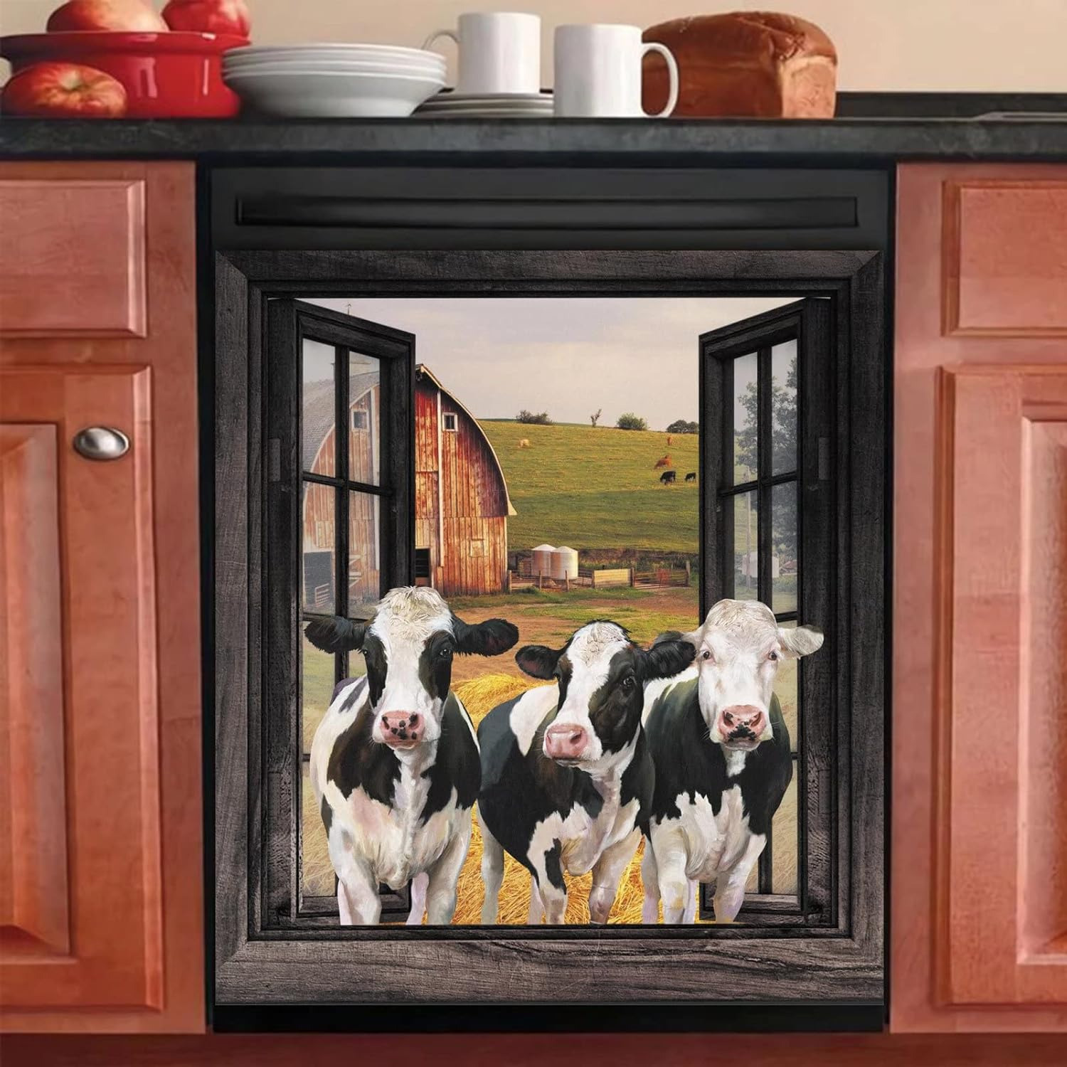 Cow Farm Window Decor Kitchen Dishwasher Cover Magnetic Farmhouse Magnet For