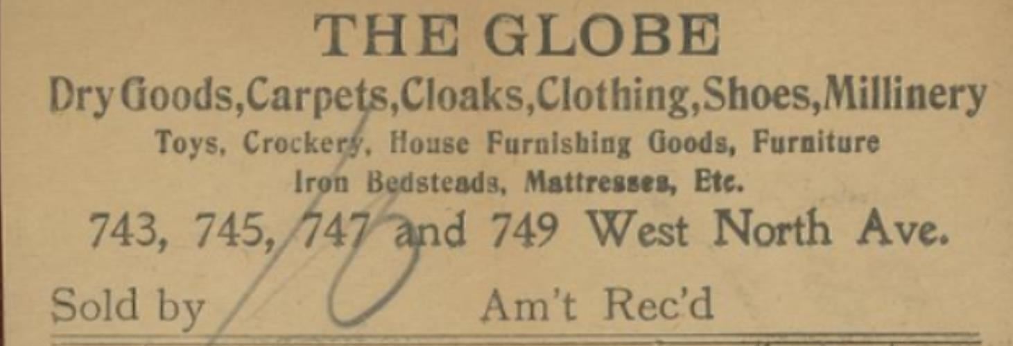 1920s CHICAGO IL THE GLOBE DRY GOODS CARPETS CLOTHING SHOES CLOAKS INVOICE 31-14