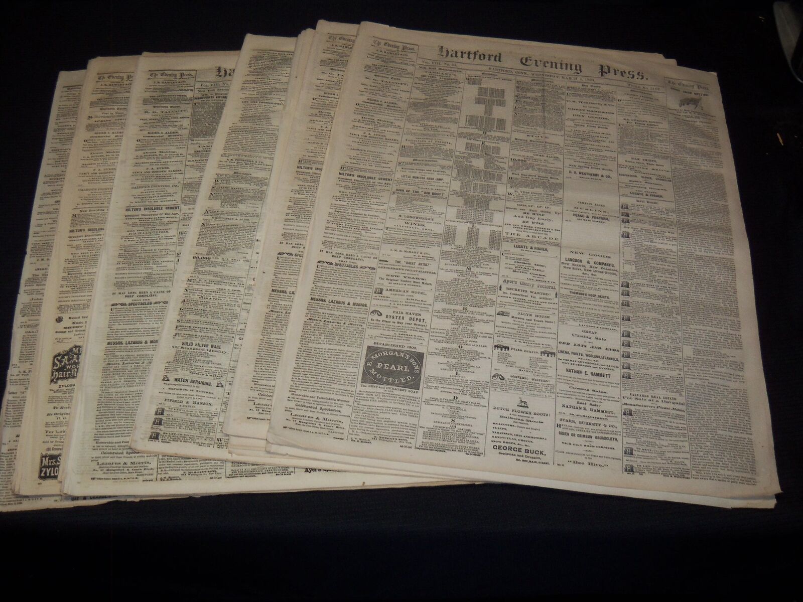 1863 HARTFORD EVENING PRESS NEWSPAPER LOT OF 24 - CIVIL WAR - NTL 16A