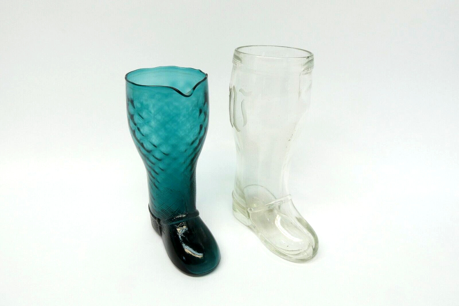 Two German Das Boot Beer Steins Pitchers Glasses Decorative Drinking Clear Aqua