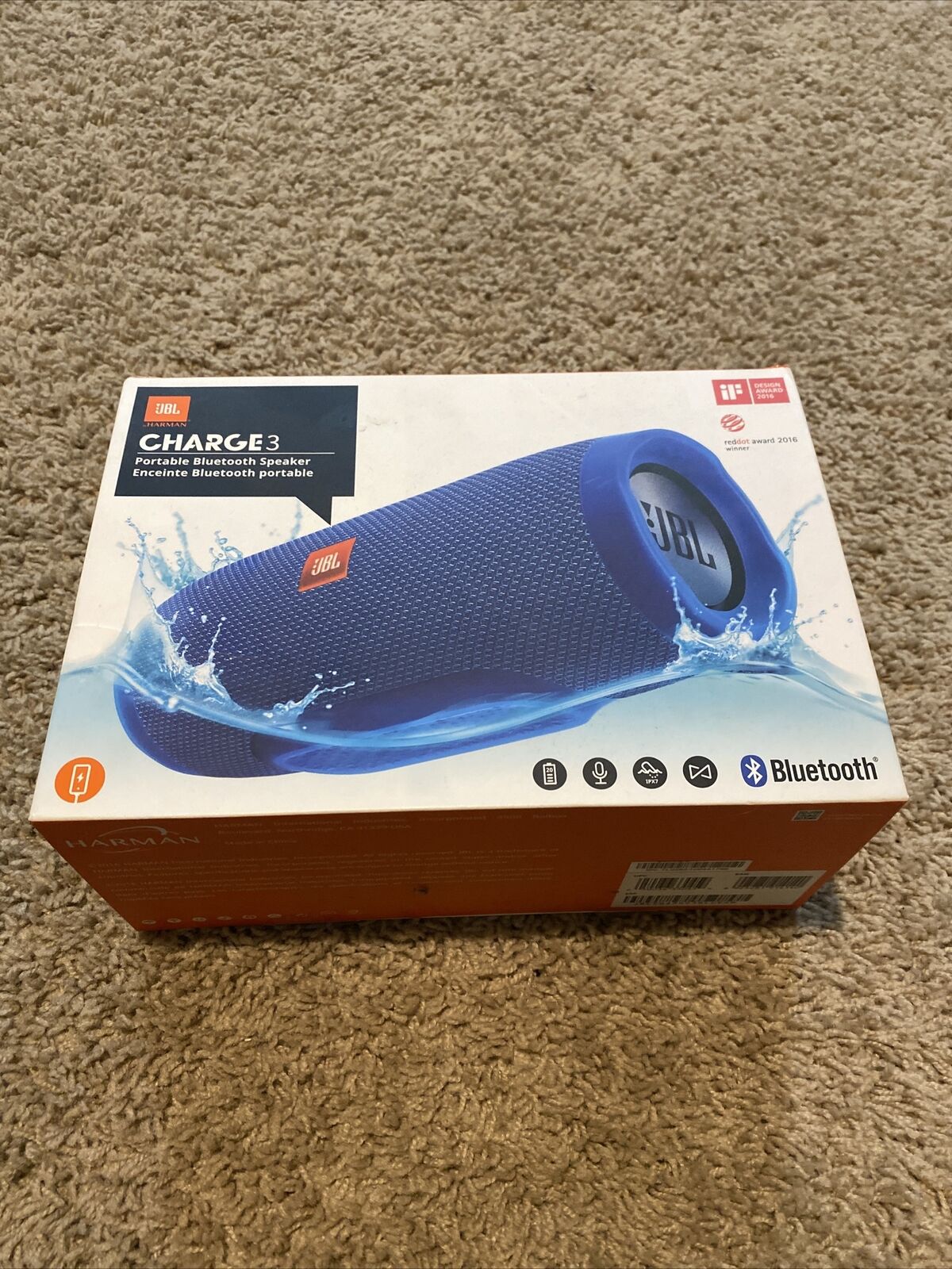 JBL Blue Charge 3 BOX ONLY Comes With User Manual NO SPEAKER