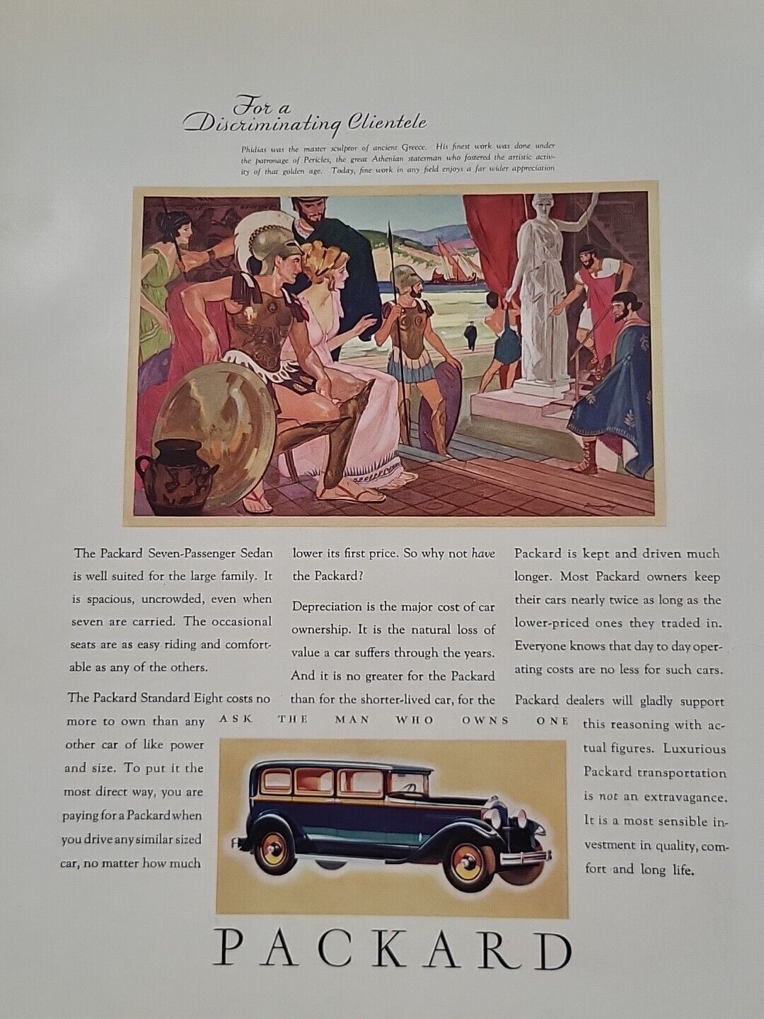 1931 Packard Automobile Fortune Magazine Print Advertising Sedan Phidias Greece