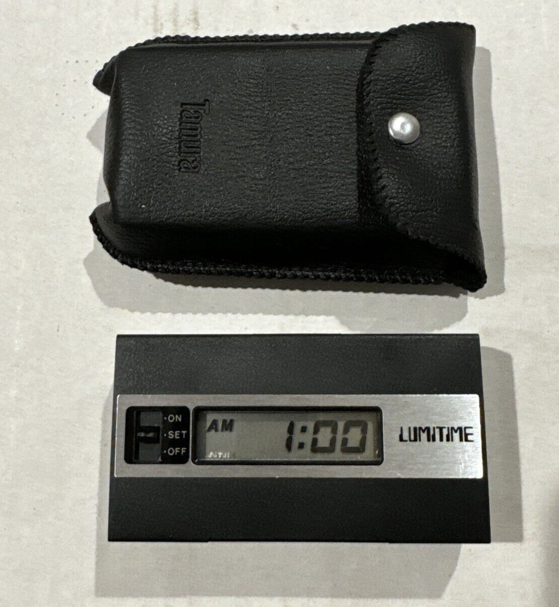 LUMITIME Portable Battery Alarm Clock WITH ORIGINAL CASE by TAMURA Japan 1970s