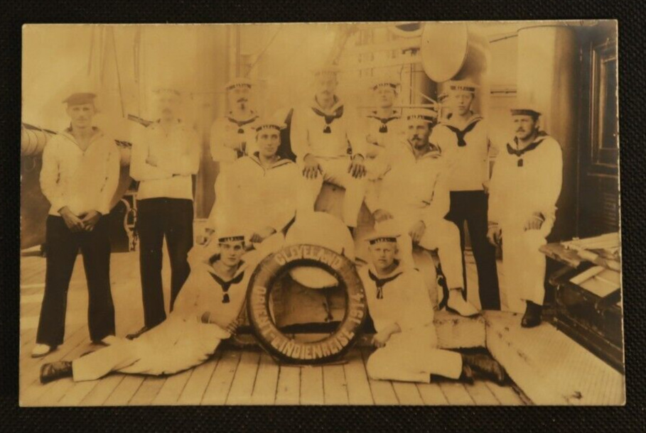 Cleveland Orient u. India Trip German 1914 Postcard RPPC Sailor Staff Crew Photo