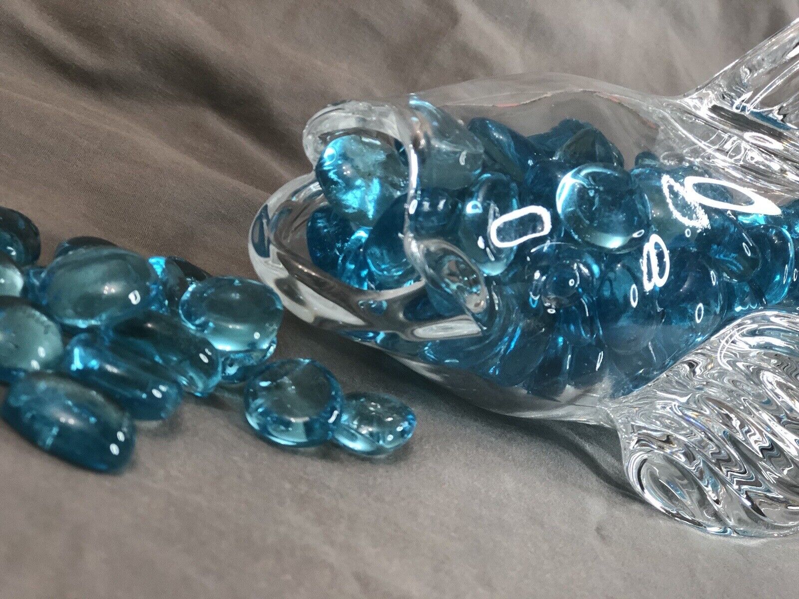 Blue Antique Marble Crystal Glass Cut Brilliant American Vintage France