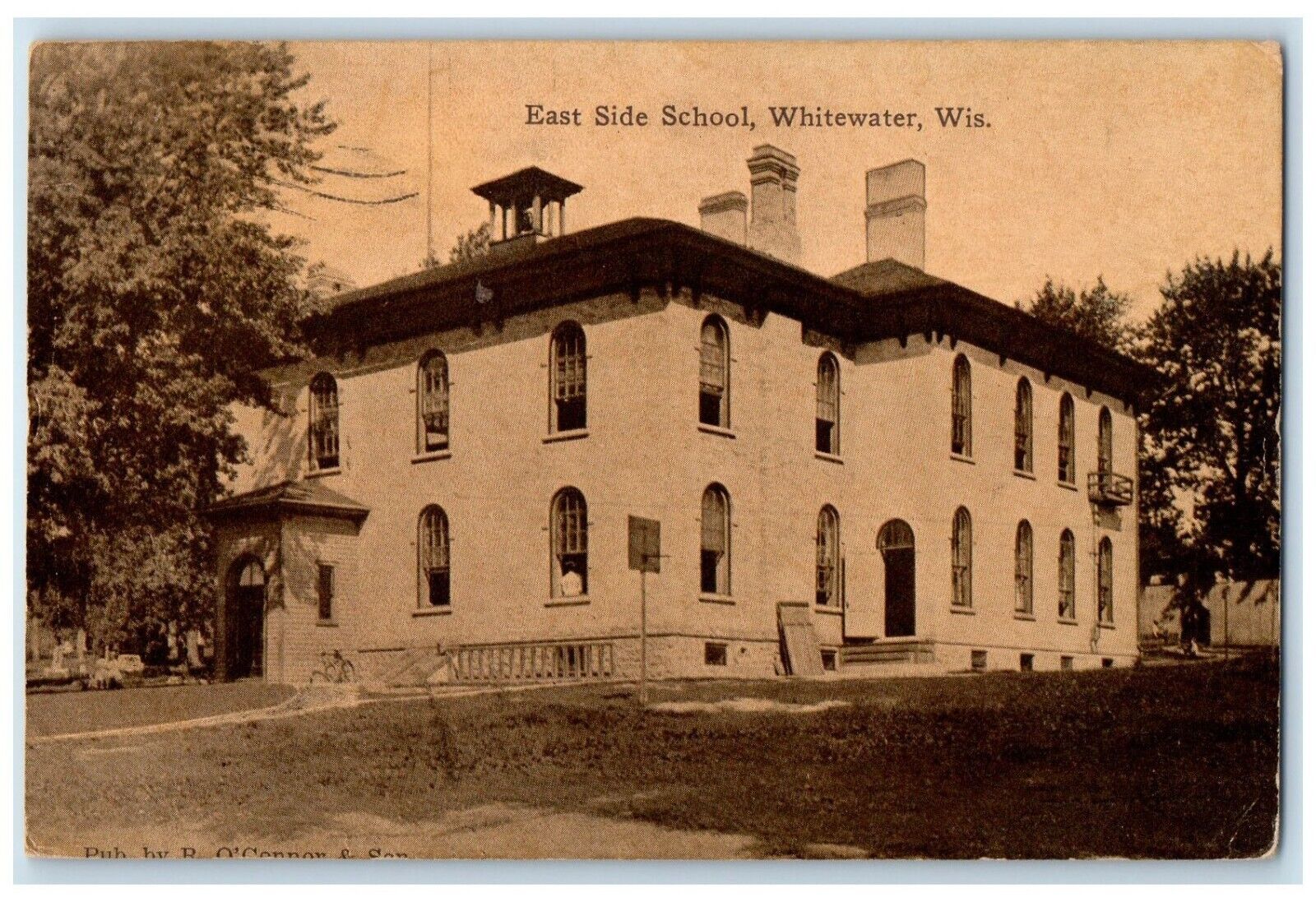 1913 Exterior East Side School Building Whitewater Wisconsin WI Vintage Postcard