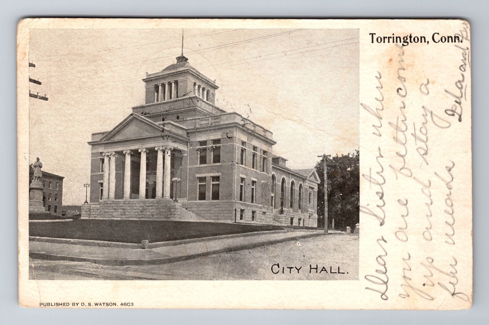 Torrington CT-Connecticut, City Hall, Antique Vintage Souvenir Postcard