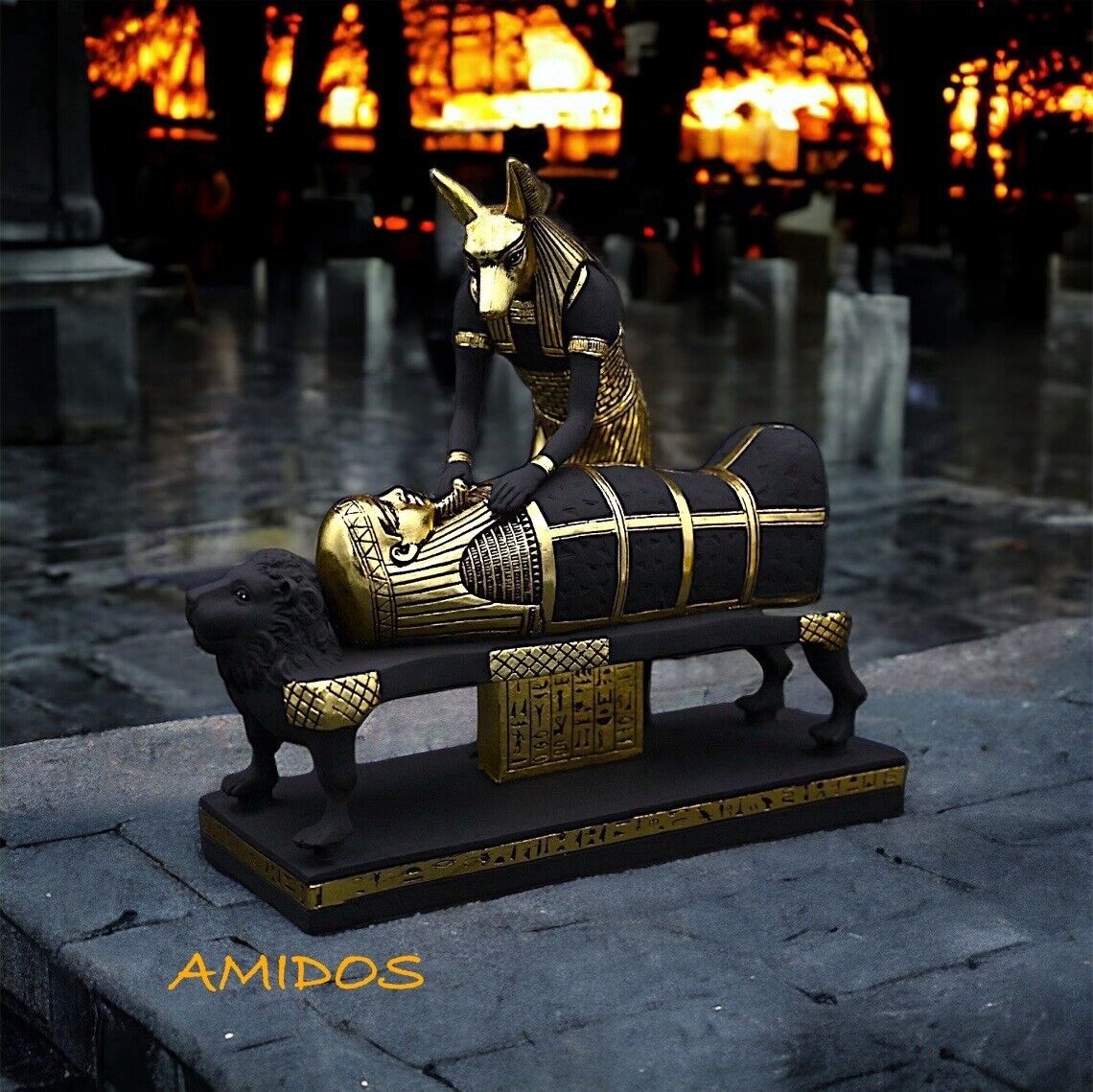 A magnificent statue of Anubis performing a mummification ritual