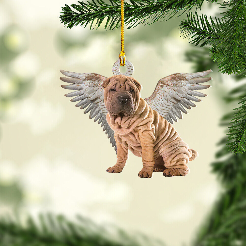 Shar Pei Dog Sleeping Angel Wing Ornament, Shar Pei Dog Angel Wings Ornament