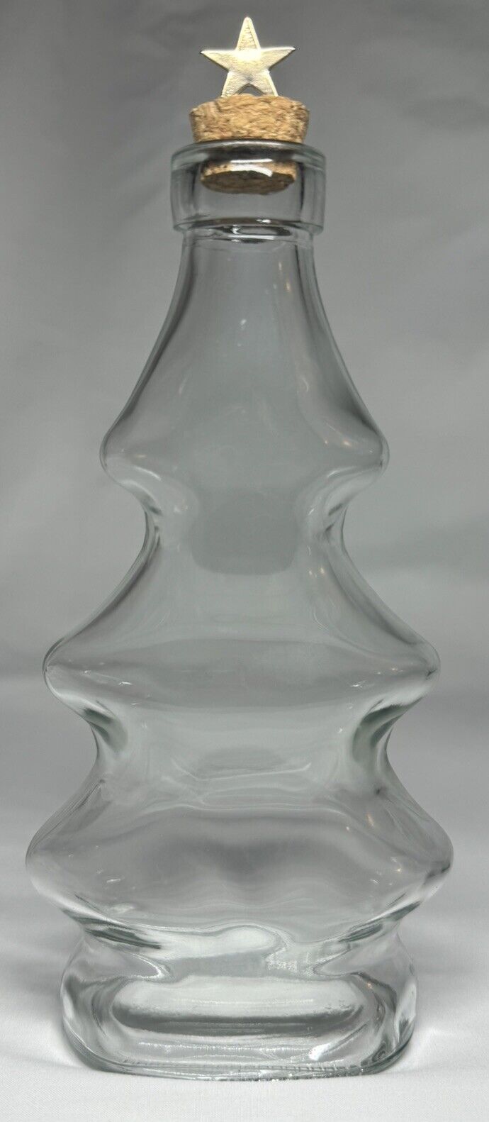 Narrow Clear Glass Christmas Tree Jar  Star On Top Cork Empty Bottle Display 9”