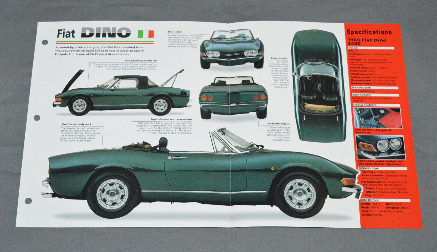 1966-1972 FIAT DINO (1969 2400) Car SPEC SHEET BROCHURE PHOTO BOOKLET
