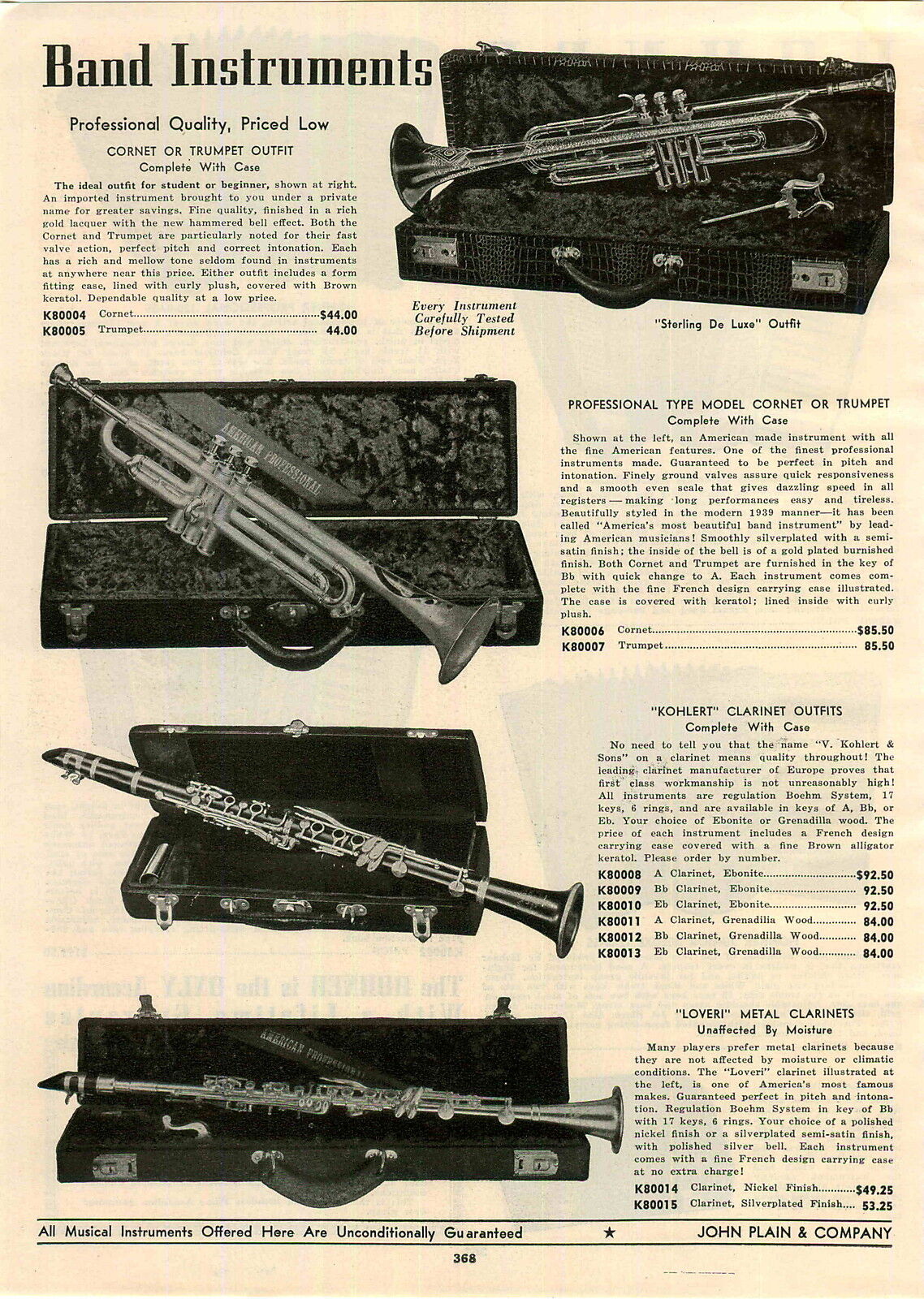 1939 PAPER AD Kohlert Clarinet Outfit Loveri Pro Quality Hohner Accordions 120