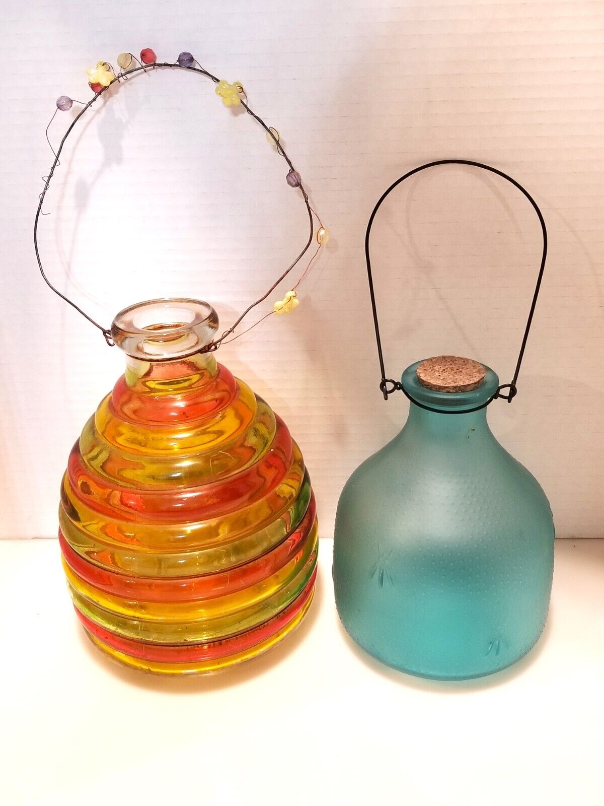 Vintage Two Bee Wasp Traps 1 Beehive and 1 Blue  Glass - Beautiful